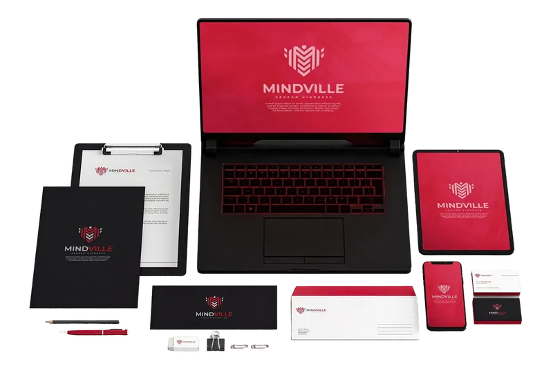 Brand identity stationery mockup with business cards, letterhead and laptop