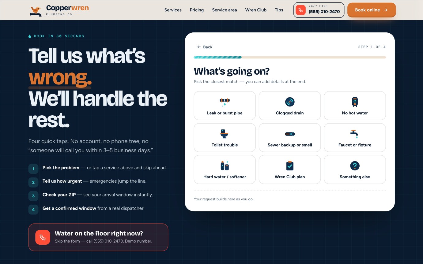 Copperwren four-step booking wizard