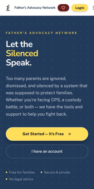 Father’s Advocacy Network website on a phone