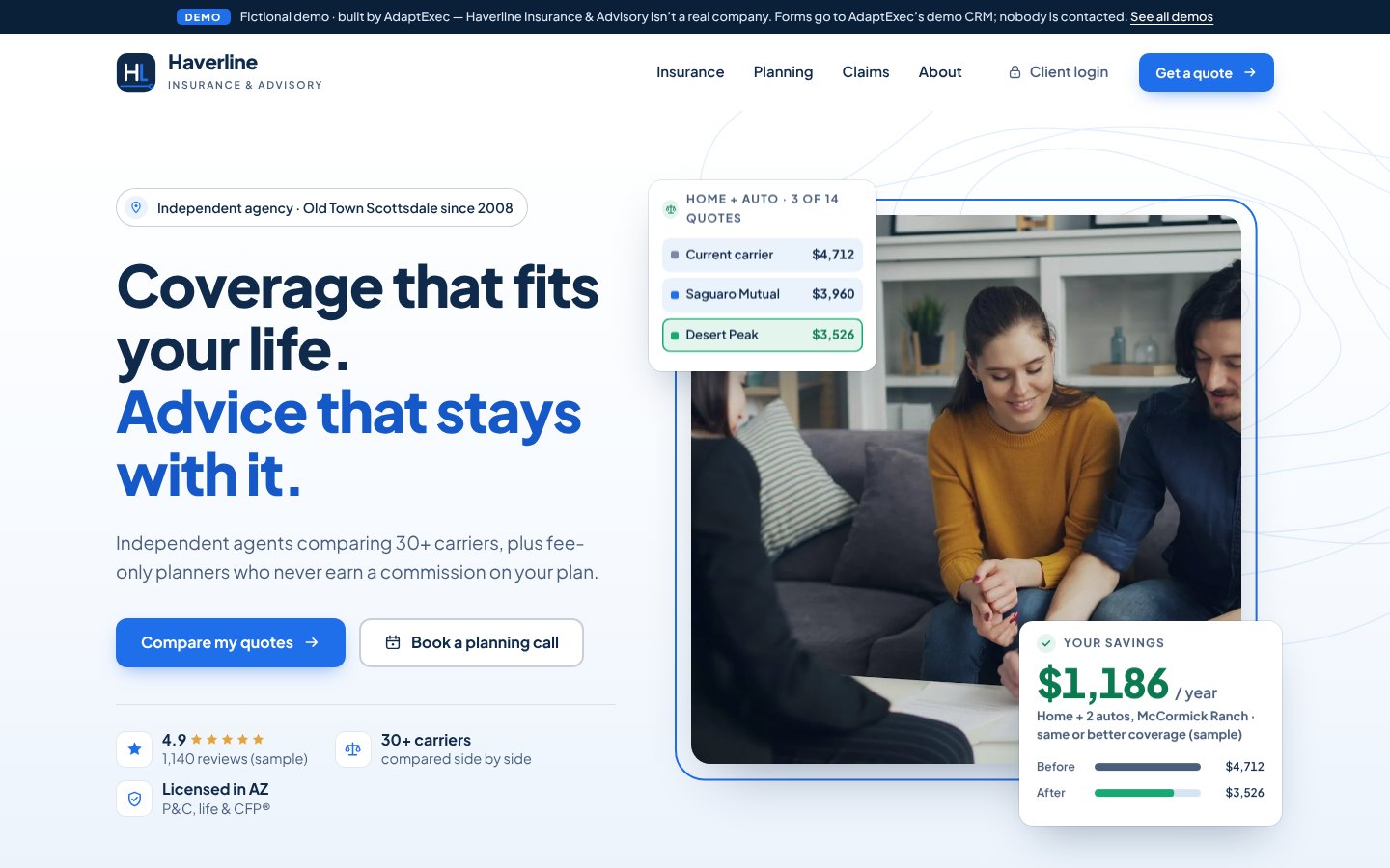 Haverline Insurance & Advisory demo insurance agency website hero