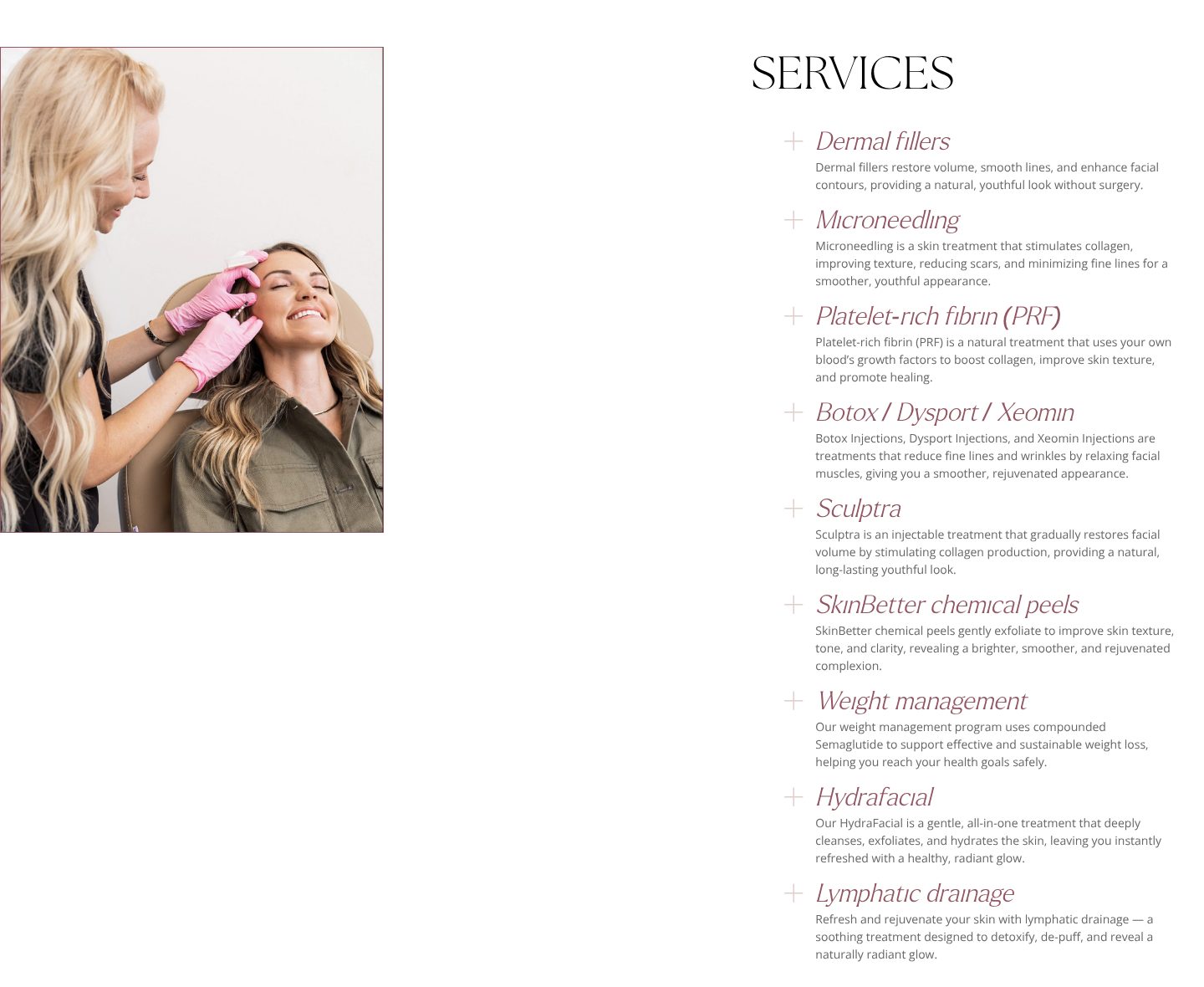 HB Beauty medspa website services section
