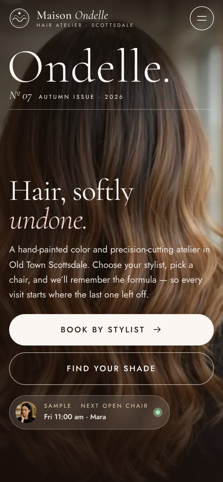 Maison Ondelle salon demo website on a phone