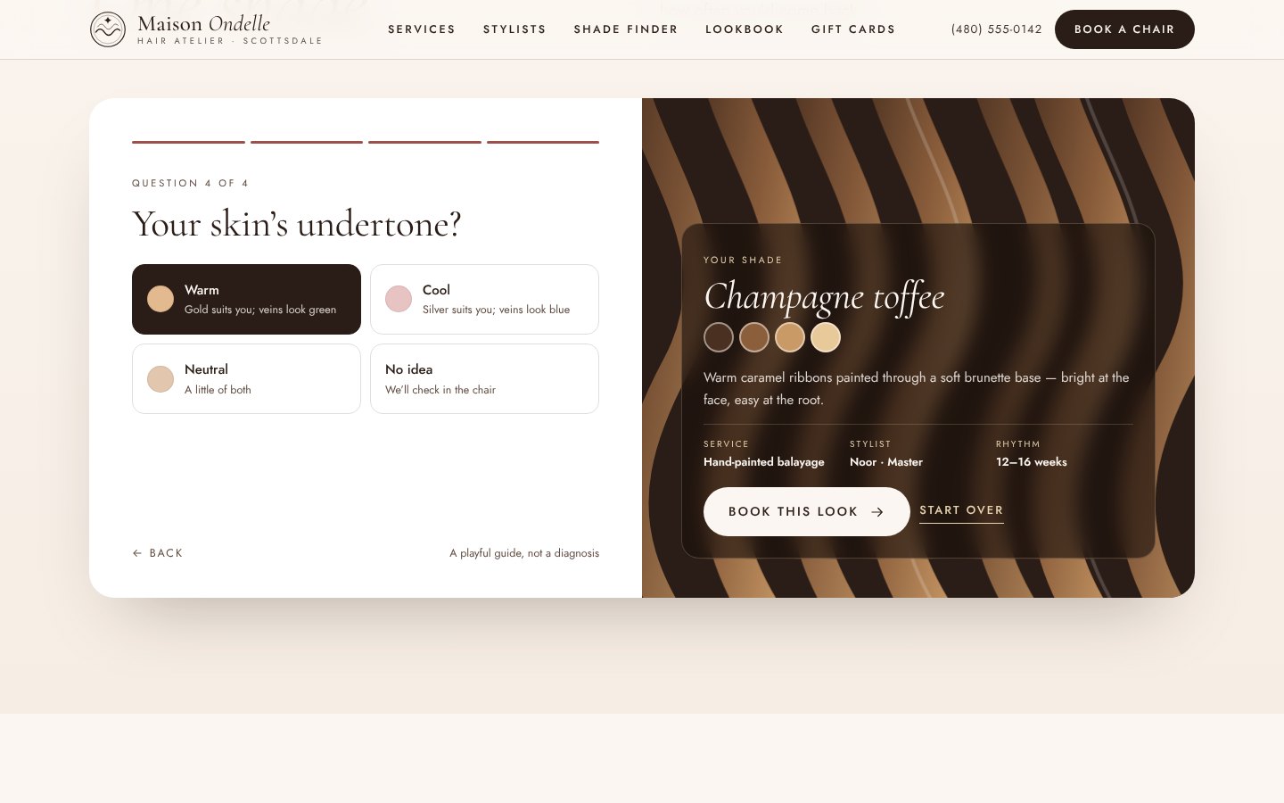 Maison Ondelle shade finder quiz result