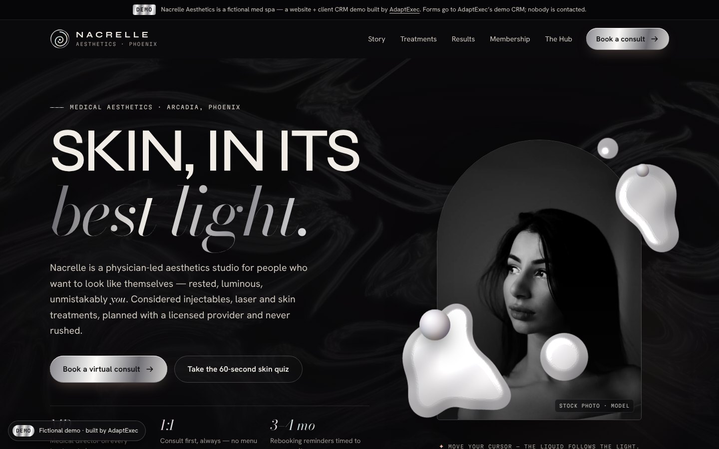 Nacrelle Aesthetics demo med spa website hero