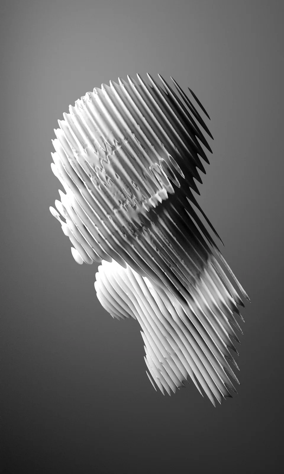 Sculpture of a head built from thin horizontal layers
