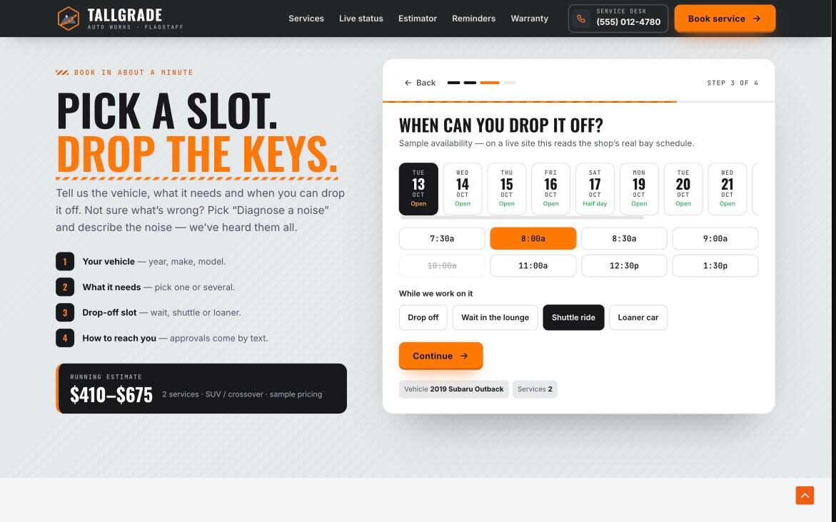 Tallgrade four-step service booking wizard