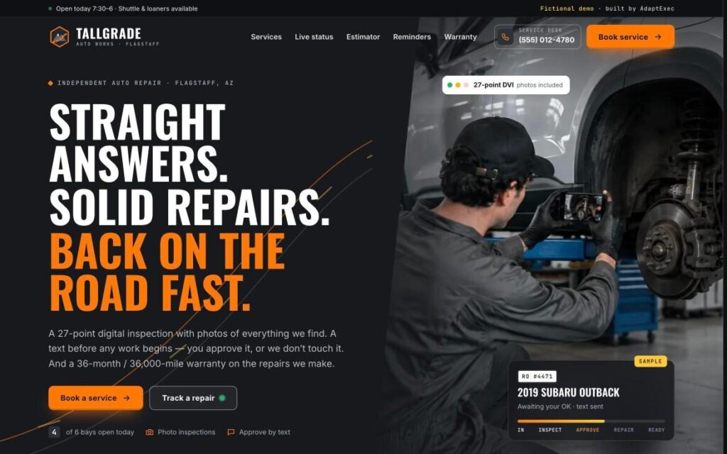 Tallgrade Auto Works demo auto repair website hero