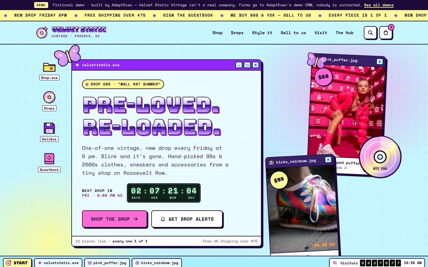 Velvet Static Vintage demo vintage shop website hero