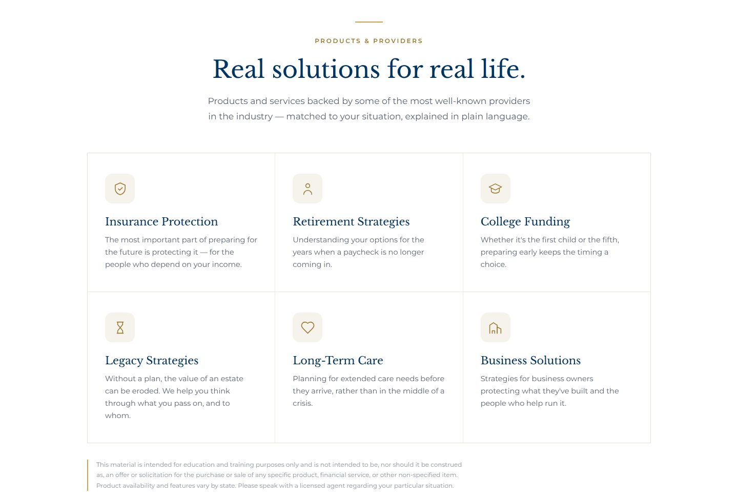 Virtuity Financial Partners website products and providers section
